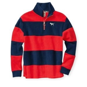 Victoria's Secret Red and Navy Striped Quarter-Zip Pullover